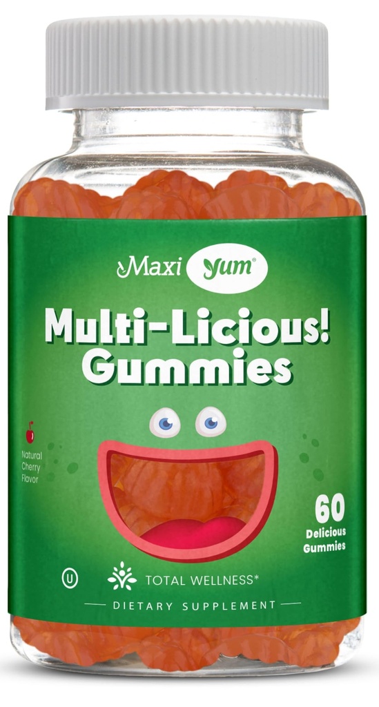 Maxi Health Multivitamin Gummies Yetişkinler ve Çocuklar için Vitaminler - Cherry Flavored Gummy Multivitaminler - Kadınlar ve Erkekler için 60 Vitamin Gummies - Daily Multivitamins & Mens Multivitamins Gummies