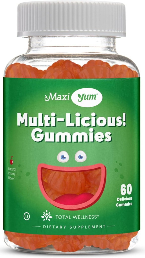 Maxi Health Multivitamin Gummies Yetişkinler ve Çocuklar için Vitaminler - Cherry Flavored Gummy Multivitaminler - Kadınlar ve Erkekler için 60 Vitamin Gummies - Daily Multivitamins & Mens Multivitamins Gummies