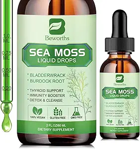 Sea Moss Liquid Drops - Organik İrlandalı Deniz Moss Gel Spirulina, Bladderwrack, Burdock Root, Seamoss Gel Ortak, Detox Cleanse & Digestion Support - 2 Fl Oz, Vegan