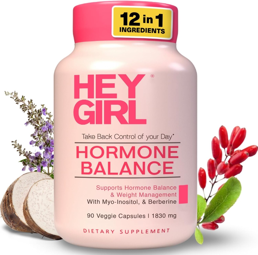 Hey Girl Hormone Balance for Women – 12in1 for Menopause, PSOS, PMS, Mood, Hot Flash, Ορμονική Υποστήριξη– w Myo-Inositol, Berberine, Maca Root, Black Cohosh, DIM, Dong Quai