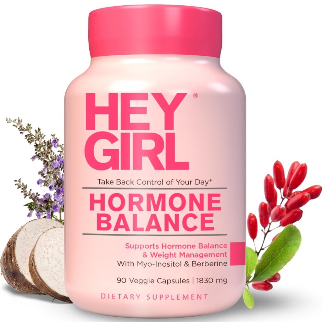Hey Girl Hormonu Kadınlar için Denge - 12in1 for Menopause, P, PMS, Mood, Hot Flash, Hormonal Destek - Myo-Inositol, Berberine, Maca Root, Black Cohosh, DIM, Dong Quai