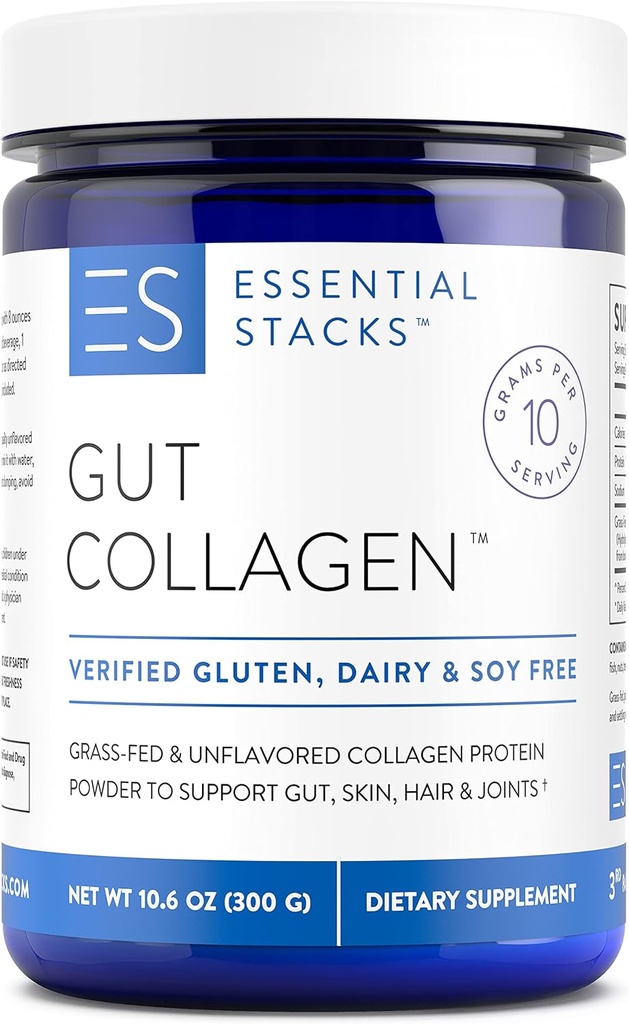 Essential Stacks Collagen Peptides Powder (από Grass Fed American Cattle) - Γλουτένη, Γαλακτοκομικά & Χωρίς Σόγια - Συμπλήρωμα Υδρολυμένου Κολλαγόνου (10,6 oz)