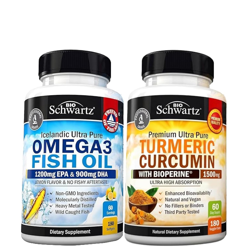 Triple Strength Omega 3 Fish Oil Softgels (2 Μήνας Προμήθεια) Plus Κουρκουμίνη κουρκουμίνη με εκχύλισμα μαύρου πιπεριού 1500mg Complex (2 Μήνες Προμήθεια)