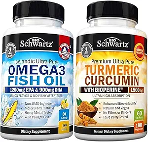 Triple Strength Omega 3 Fish Oil Softgels (2 Ay Supply) Plus Turmeric Curcumin with Black Pepper Extract 1500 mg Complex (2 Ay Supply)