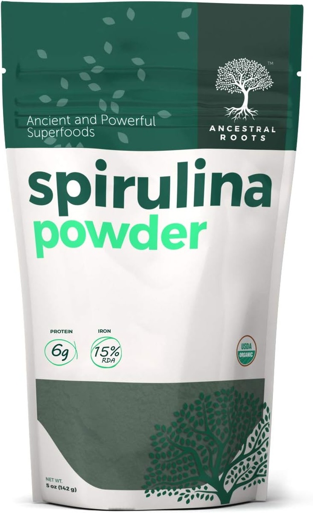 Ancestral Roots - Organik Spirulina Toz (5 oz) USDA sertifikalı Vegan Spirulina Toz Optimal Sağlık ve Immune Desteği için% 100 Pure Superfood.