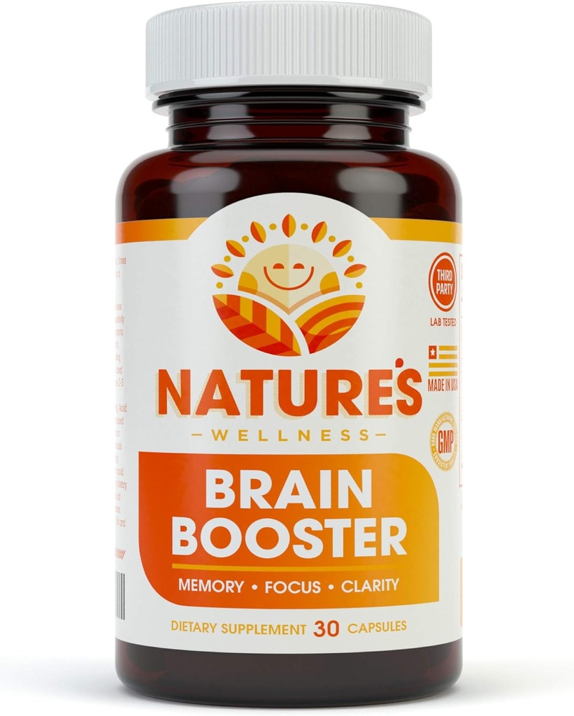 Natures Wellness Brain ATM | Doğal Bilişsel Gelişen Odak, Hafıza ve Ruh Clarity | Nootropics Brain Supplement | DMAE, Rhodiola Rosea Ekstraksiyon, Bacopa Monnieri, Ginkgo Biloba