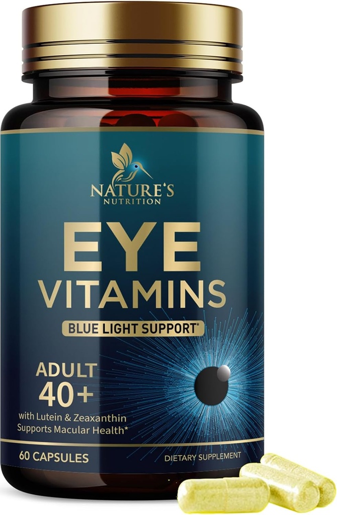 Συμπλήρωμα οφθαλμικών βιταμινών - Advanced Eye Care Vitamin with Lutein, Zinc, Vitamins C, E, Zeaxanthin & Minerals - Vision Multivitamin for Macular Health & Dry Eyes, Vegan, Εμφιαλωμένο στις ΗΠΑ - 60 Κάψουλες