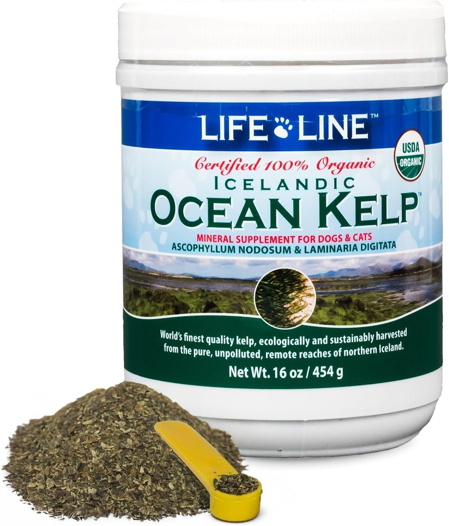 Life Line USDA sertifikalı Organik Ocean Kelp for Pets & Livestock | Supports Skin & Coat Health, Immune Function, and Dental Zhongssm & Reduces Plaque and Shedding – 16 ozz