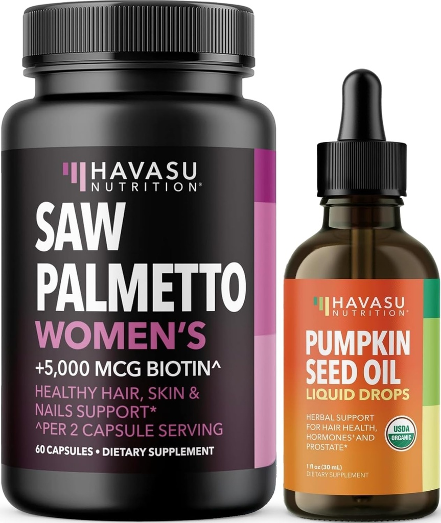 HAVASU NUTRITION USDA Organik Kabak Tohum Yağları (60 Hizmet) & Kadın Saç Kompleksi (30 Hizmet) için Palmetto