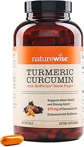NatureWise Turmeric Curcumin 500 mg with Black Pepper Softgels - Ekstra Kuvvet, Gelişmiş Absorpsiyon -% 95 Curcuminoids & BioPerine for Immune Support - Gluten-Free, Non-GMO - 180 Count[6-Month Supply]