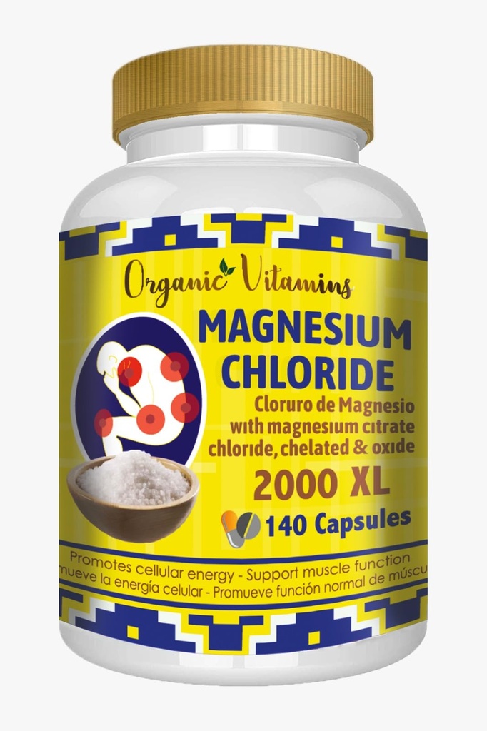 Magnezyum Klorid (cloruro de magnesio) 140 Capsules - Yüksek Absiyon Tamamı Citrate, chelated ve Oksit Yüksek Potency Mg. Easy to Swallow, Non-GMOMOMO