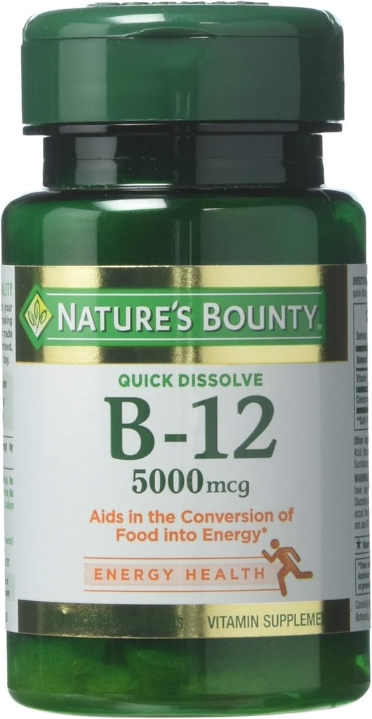 Nature's Bounty Vitamin B-12 5000 mcg, 40 Hızlı Dissolve Tabletler (Pazar 3)