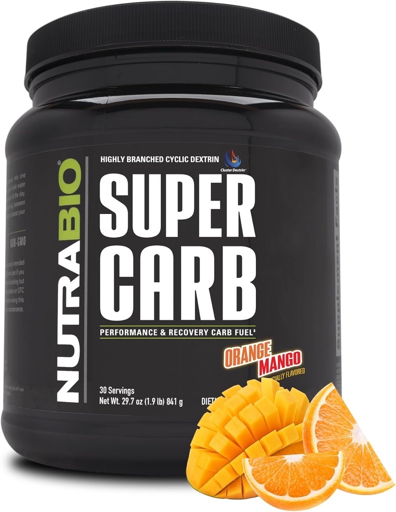 NutraBio Super Carb, Carbohidrat Toz Kombine Dextrin & Electrolytes, Advanced Carb Supplement Toz for Workout Yakıt, Performans ve Kas Kurtarma, Cyclic Dextrin, Orange Mango, 30 Sv