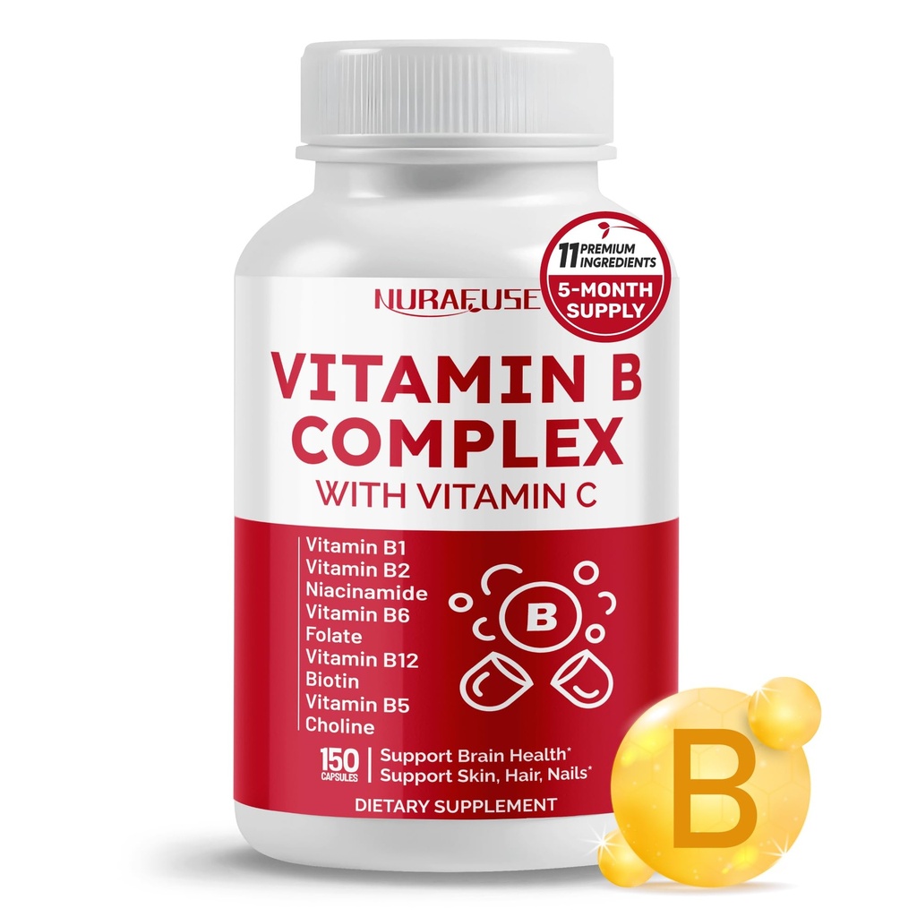 B Kompleks Vitamin B1, B2, 6,9,12 Niacin, C vitamini ile - Beyin Sağlığı, Enerji Seviyeleri, Cilt, Saç ve Nails - ABD'de Yapılan ve Test Edildi