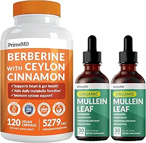 21-σε-1 Berberine συμπλήρωμα με Ceylon Cinnamon Chromium, Bitter Melon και Πράσινο εκχύλισμα τσαγιού (120 ct) & 5-σε-1 Mullein σταγόνες για τους πνεύμονες και αναπνευστική υγεία πνεύμονα & Bronchial υποστήριξη (60 εξυπηρετούν)