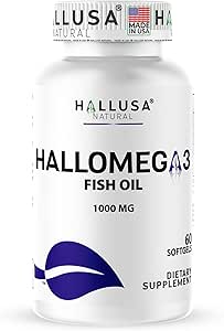 Omega 3 Fish Oil 1000mg – EPA 180mg DHA 120mg – Omega 3 Fatty Acids Supplement – Heart, Eye & Joint Support – 60 Softgels – Hallusa Natural