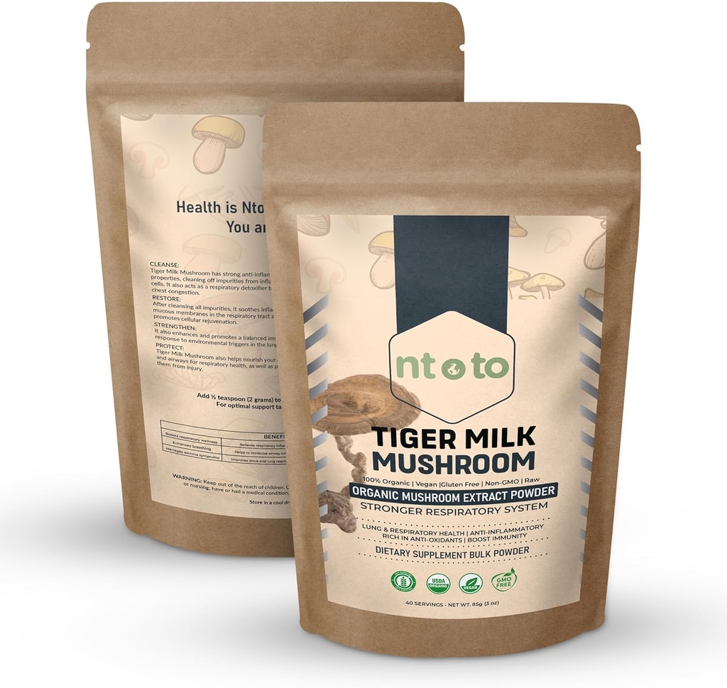 Tiger Milk Mushroom Supplement (Lignosus Rhinocerus) 3oz (85g) | Destekler Lungs & Respiratory Health - Herbal Extract - Non-GMO, Vegan, Organik | 40 Hizmetler