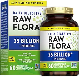 Nature's Truth Raw Flora Probiyotik with Prebiyotiks | 25 Milyar CFU | Daily Digestive Capsules | Vegetarian & Gluten Free Supplement for Men and Women