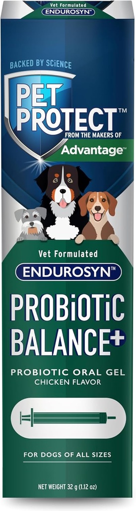 Pet Dog Probiyotik Balance+ Oral Gel, Vet-Formated Endurosyn, Prebiyotiks & Probiyotiks for Dogs, 3-Day Supply, Chicken Flavor (32g)