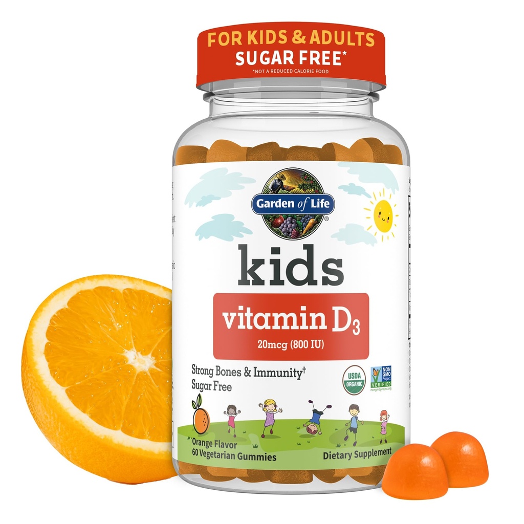Life Kids Vitamin D3 Gummies with 800 IU (% 100 Günlük Değer) for Strong Bones, Teeth, Brain & Immunity – Non-GMO, No Gluten, Vegetarian, Sugar Free, Orange Flavor, 60 Hizmetler