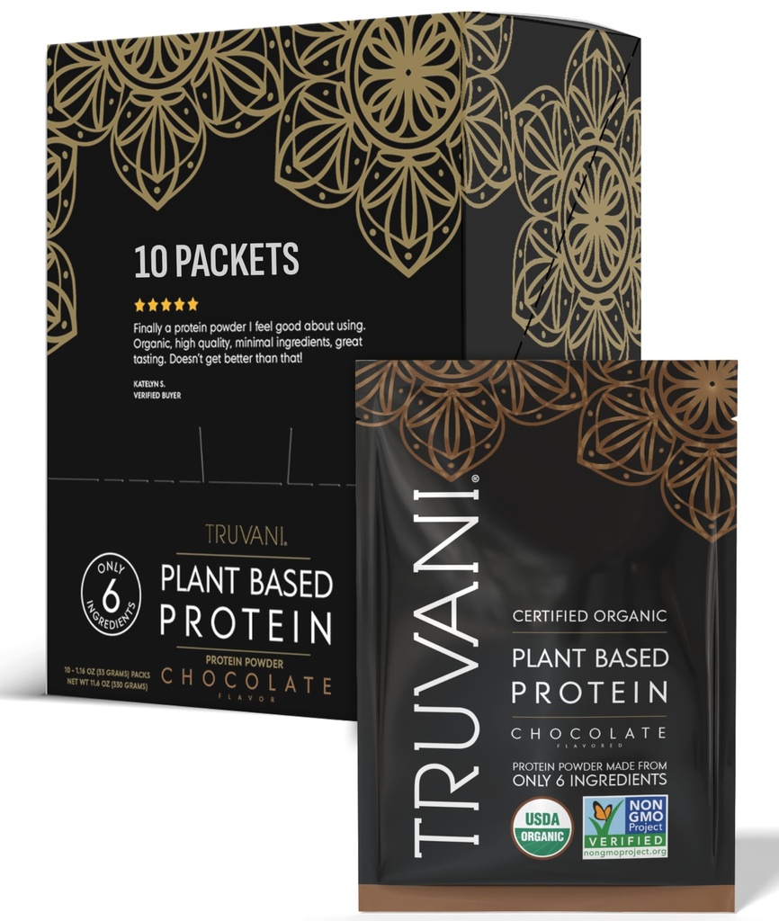 Truvani Vegan Pea Protein Toz | Çikolata | 20g Organik Bitki Tabanlı Protein | Tek Hizmet Seyahat Paketleri | 10 Servisler | Keto | Gluten & Dairy Free | Low Carb | No Ek Olmayan Şeker