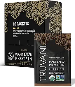 Truvani Vegan Pea Protein Powder | Chocolate | 20g Organic Plant Based Protein | Single Serving Travel Packets | 10 Servings | Keto | Gluten & Dairy Free | Low Carb | No Added Sugar