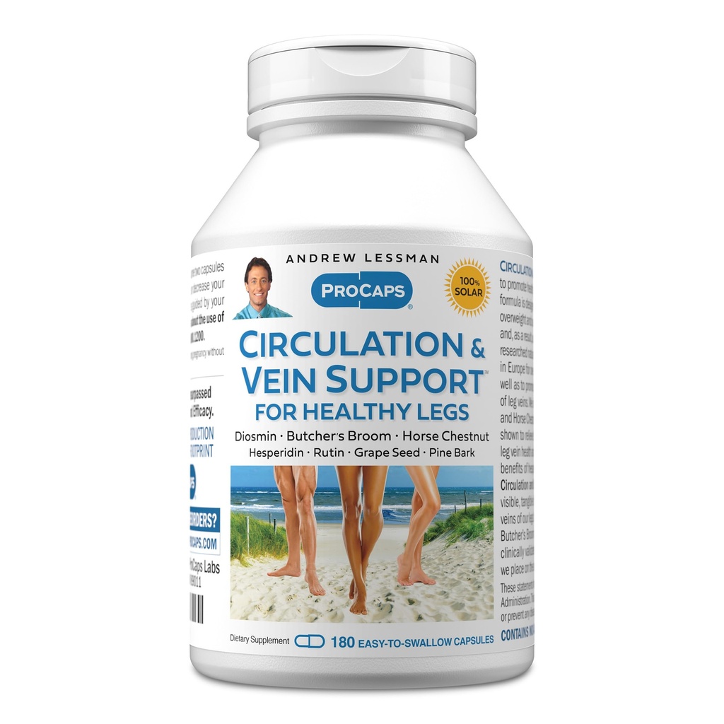 ANDREW LESSMAN Circulation, Vein Sağlıklı bacaklar için Destek 180 Capsules - Yüksek Biyoaktivite Diosmin, Butcher's Broom, Visibly Swelling and Discomfort in Feet, Ankles, Calves, Legs