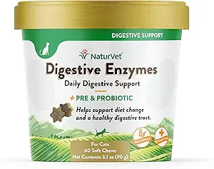 NaturVet – Cats Plus Probiyotikleri için Enzymes – 60 Soft Chews – Diyet Değişimi ve Sağlıklı Digestive Tract – Vitaminler ve Minerallerin Absorasyonundaki Aids – 30 Day Supply