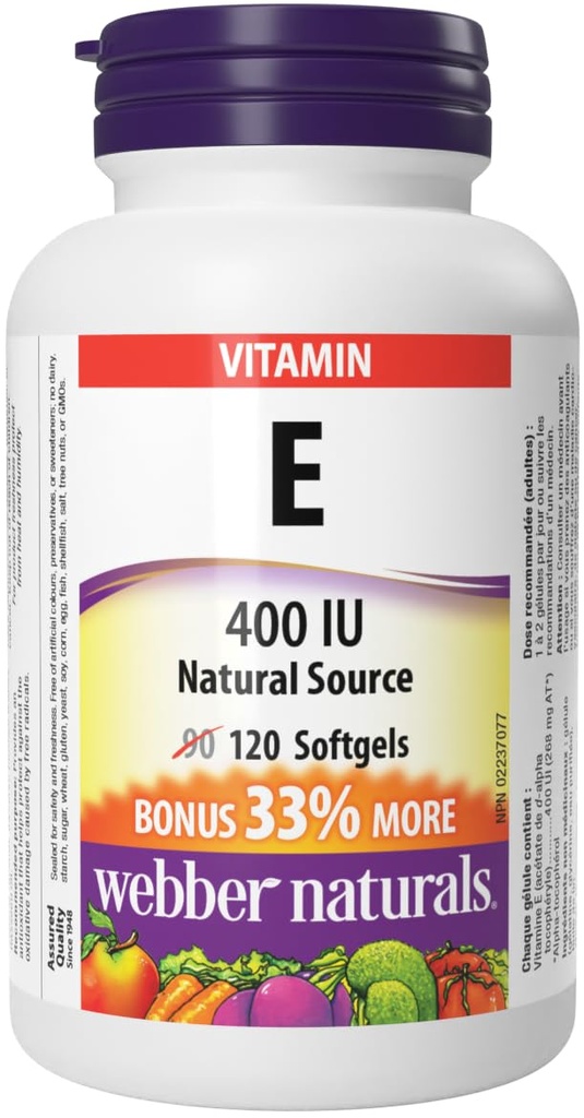 Webber Naturals Βιταμίνη Ε Φυσική πηγή Softgel, 400 IU-120 Softgels