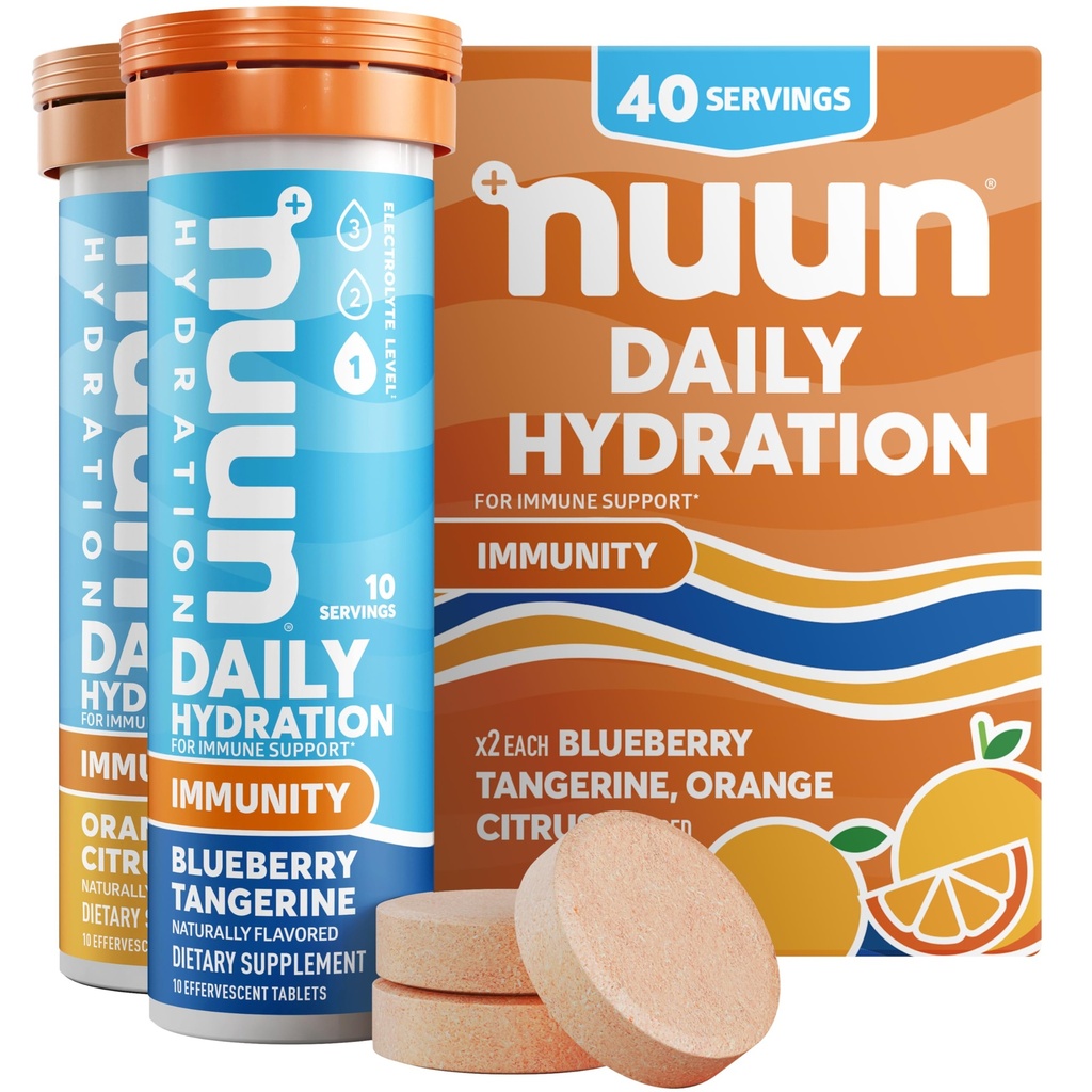 Nuun Ανοσία Ηλεκτρολυτικά Δισκία με Βιταμίνη D, C, E, & A, Ginger, Elderberry, Magnesium & 4 Άλλα Απαραίτητα Ηλεκτρόλυτα, Vegan, Blueberry Tangerine & Orange Citrus, 4 Pack (40 Services Σύνολο)