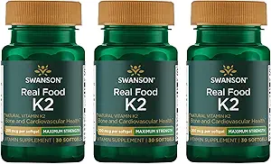 Swanson En Güçlü Vitamin K2 (Menaquinone-7)-Vitamin Supplement Supporting Cardiovascular ve Bone Health- Made from Japanese Natto to help Regulatedis (30 Softgels, 200mcg each) (3 Pack)