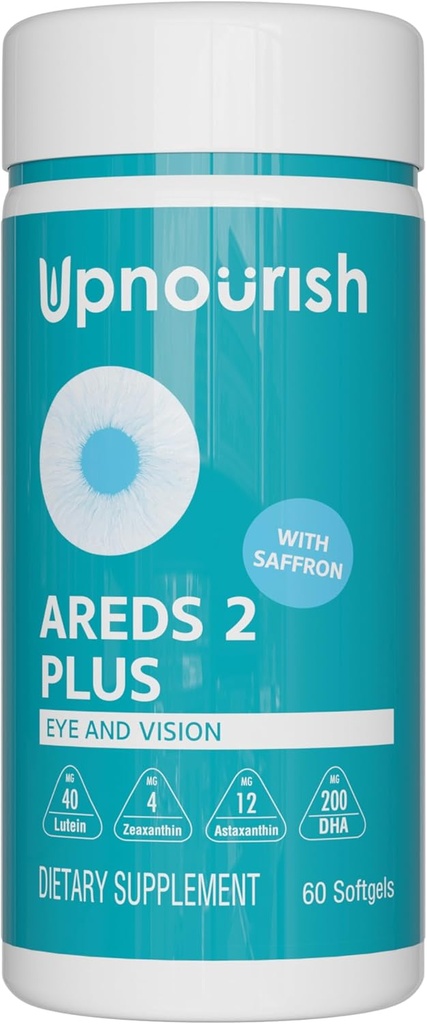 UpNourish AREDS 2 Βιταμίνες ματιών για ηλικιωμένους - Lutein Συμπλήρωμα υγείας ματιών για ενήλικες - Computer Eye Strain Relief, οφθαλμική υγεία και ξηροφθαλμία Υποστήριξη - Όραμα & Συμπληρώματα ματιών για γυναίκες και άνδρες