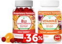 Lunakai Vitamin B12 ve E Gummies Log - 3000 mcg Yetişkinler Enerji Desteği ve Bone Health için Gummies - 250 mg 1000 iu Natural VIT E Plus C Supplements