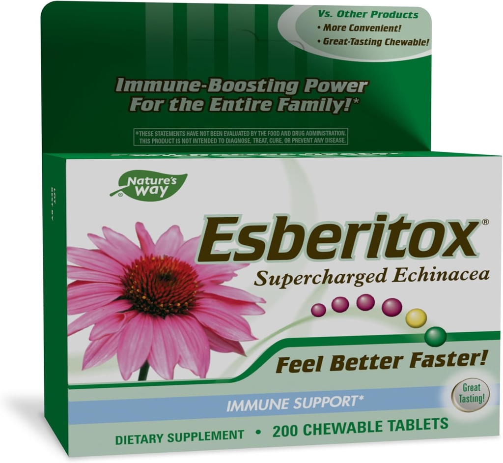ESBERITOX Supercharged Echinacea – Immune Support – Herbal Supplements - Wild Indigo Root - Mor Coneflower - Almanya'da Yapıldı - 200 Tablet