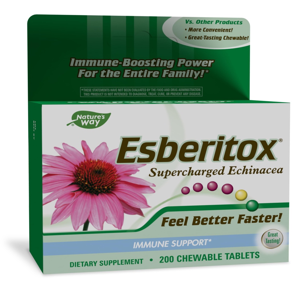 ESBERITOX Supercharged Echinacea – Immune Support – Herbal Supplements - Wild Indigo Root - Mor Coneflower - Almanya'da Yapıldı - 200 Tablet