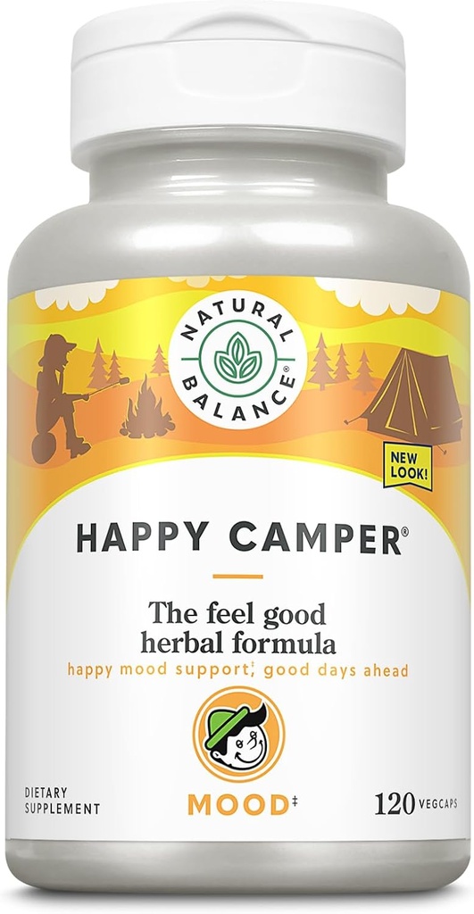 Doğal Denge Mutlu Kamper - Feel- Good Mood Support Supplement - Gotu Kola, Passion Flower ve Kava Kava Kava Capsules - 60 günlük Garanti (120 Count)