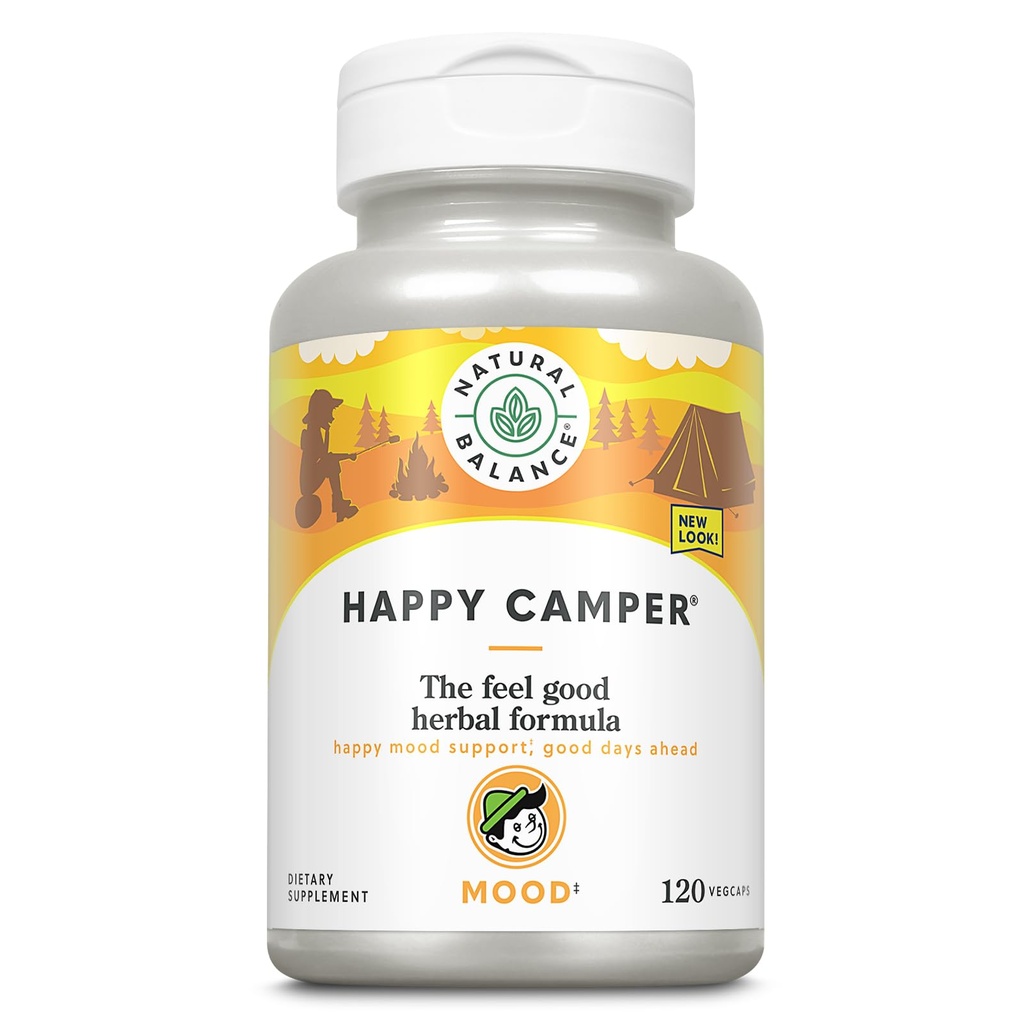 Doğal Denge Mutlu Kamper - Feel- Good Mood Support Supplement - Gotu Kola, Passion Flower ve Kava Kava Kava Capsules - 60 günlük Garanti (120 Count)