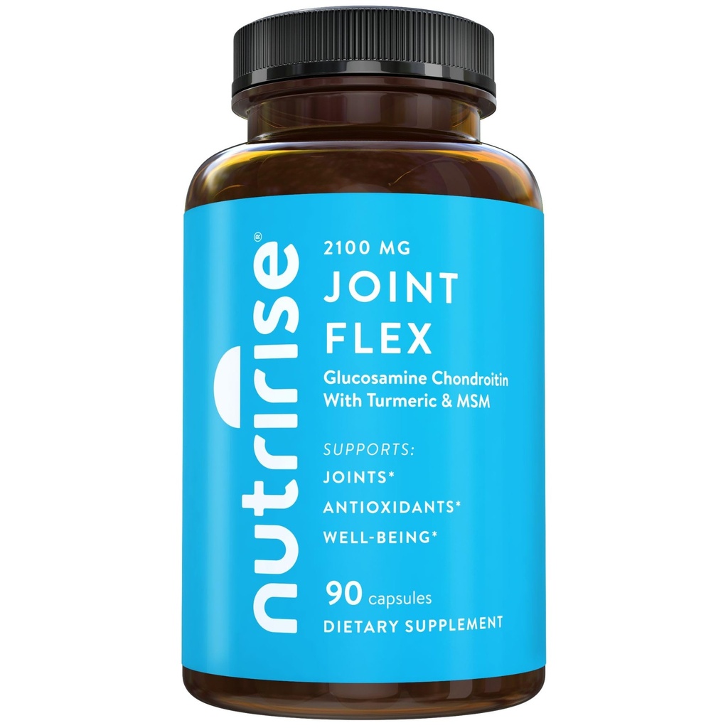 NutriRise Glucosamine Chondroitin Quercetin & MSM, Turmeric Curcumin 2100 mg Triple Strength Ortak Destek Supplement for Women & Men with Boswellia & Bromelain, Gluten Free, Non GMO, 90