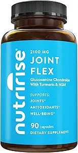 NutriRise Glucosamine Chondroitin Quercetin & MSM, Turmeric Curcumin 2100 mg Triple Strength Ortak Destek Supplement for Women & Men with Boswellia & Bromelain, Gluten Free, Non GMO, 90