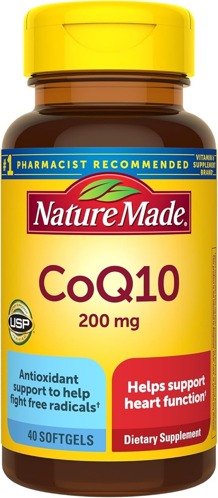 Nature Made CoQ10 200 mg, Diyetsel Supplement for Heart Health Support, 40 Softgels, 40 Day Supply