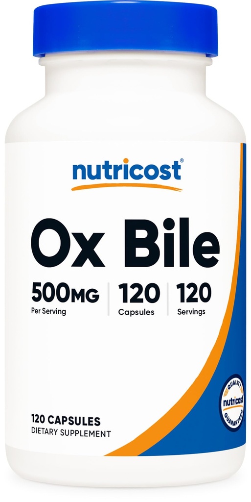 Nutricost Ox Bile Capsules 500 mg Per Servis (120 Capsules) - Gluten Free & Non-GMO