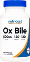 Nutricost Ox Bile Capsules 500 mg Per Servis (120 Capsules) - Gluten Free & Non-GMO