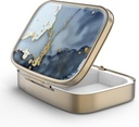 Pill Case Pill Box with Mirror Retro 2tment Small Pill Case for Purse or Pocket Bronz Rectangular Pill Box or Vitamins, Fish Oil, Supplements, Pill Containe Travel Things (Black Gold Mermer)