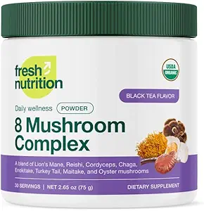 Taze Beslenme Organik 8 Mushroom Kompleks Toz - Lion's Mane, Reishi, Cordyceps, Chaga, Enokitake, Türkiye Tail, Maitake ve Oyster Mushrooms