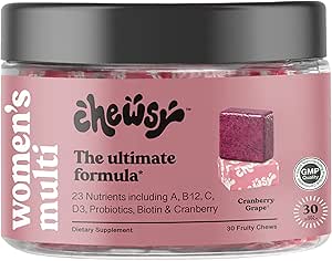 CHEWSY Women's Multivitamin - Immune & Energy Support - 23 Nutrients A, B12, C, Folic Acid, Probiyotiks, Biotin, Cranberry - 30 Günlük Supply