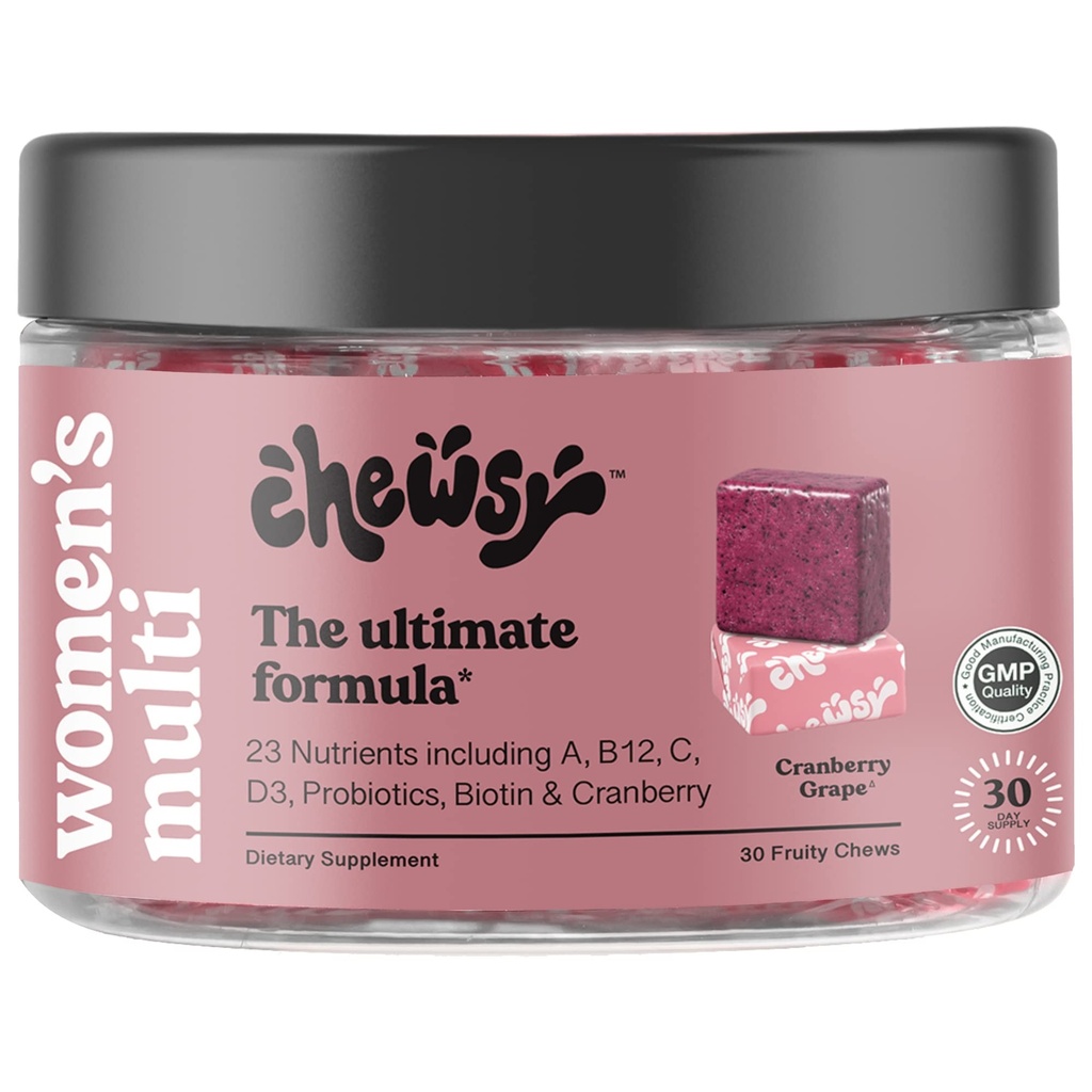 CHEWSY Women's Multivitamin - Immune & Energy Support - 23 Nutrients A, B12, C, Folic Acid, Probiyotiks, Biotin, Cranberry - 30 Günlük Supply