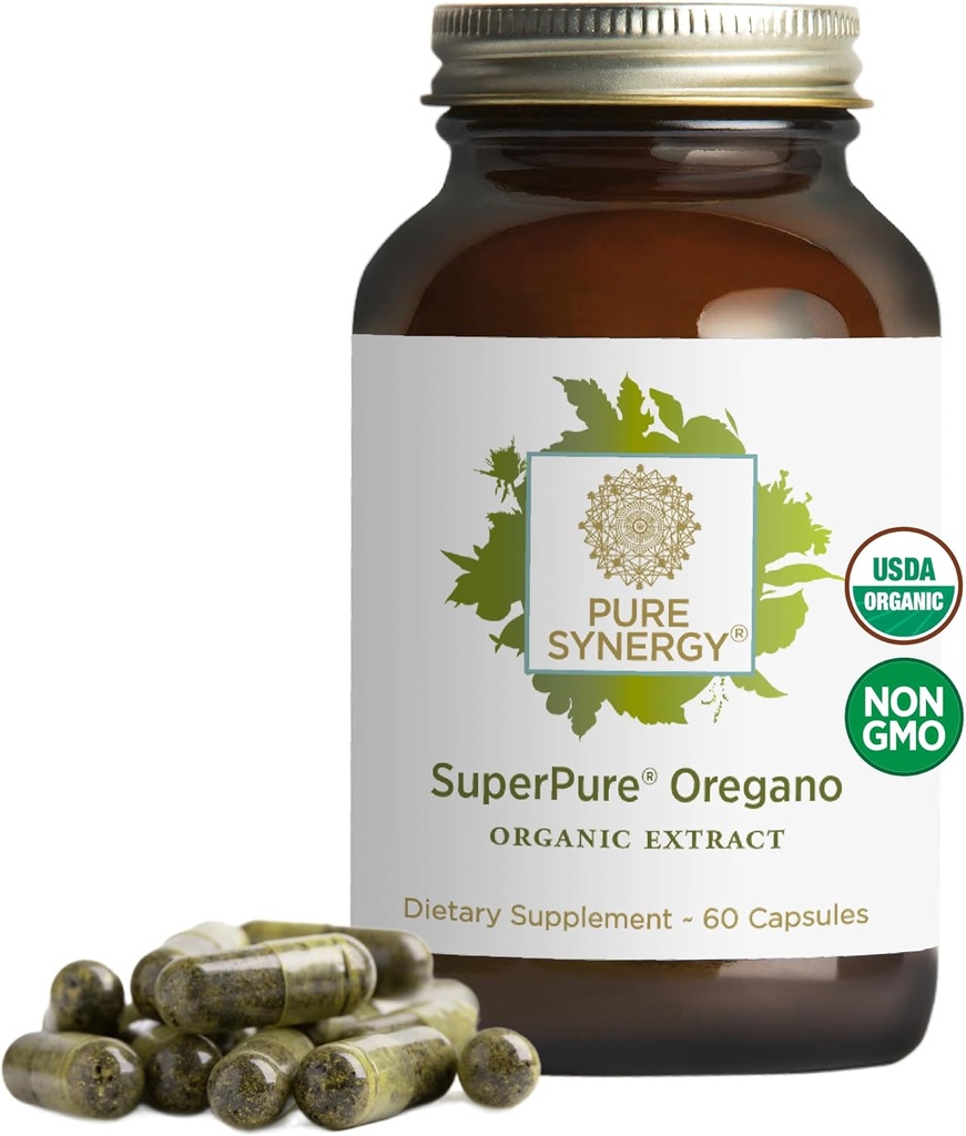 PURE SYNERGY SuperPure Oregano Extract | Oregano Oil Capsules | Organik Petrol ve Broşür Tamam | Immune, Digestive, and Respiratory Health (60 Capsules)