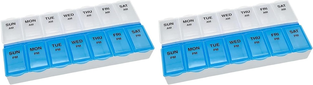 Temel Bakım (7-Day) AM/PM Pill Organizer, Vitamin Case ve Tıp Box, Büyük Karşılaştırmalar, 2 Zaman Bir Gün, Mavi ve Clear Lids (Pack of 2)