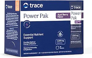Trace Minerals Power Pak Multivitamin and Multimineral Packets - Electrolyte Support - 1200 mg Vitamin C Plus 70 Acai Berry Flavor - Pa60 ckets