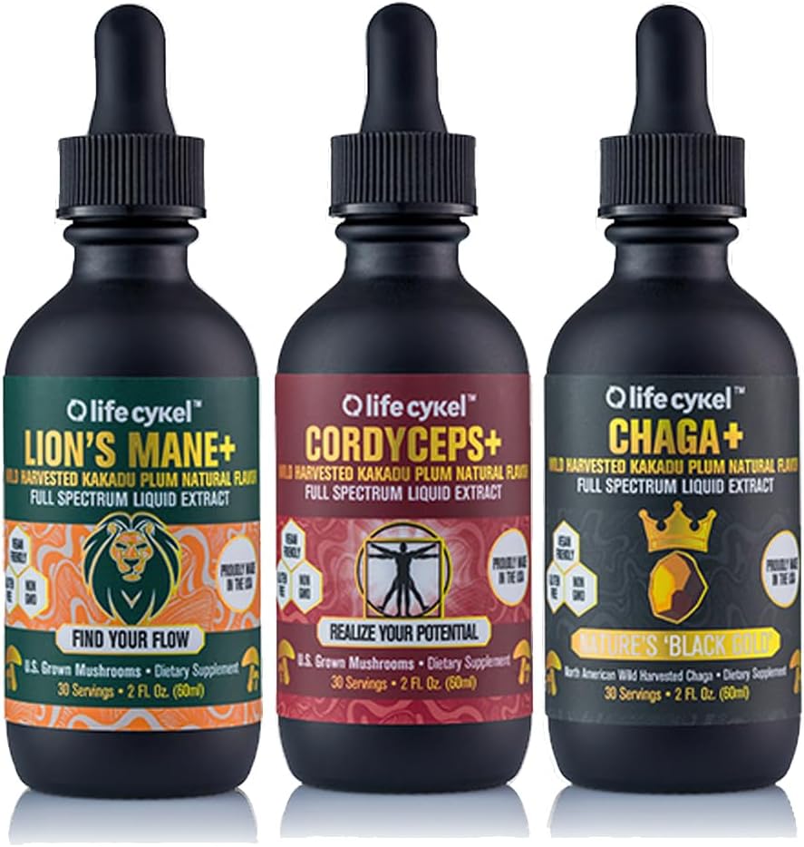 Κύκλος Ζωής Αυτό είναι το πακέτο - Chaga, Mane & Cordyceps Mushroom Extract - Full-Spectrum Mushroom Βάμμα για την ενέργεια, τη διανοητική καθαρότητα και την ανοσοποιητική υποστήριξη - Vegan, Non-GMO- 2Fl/Oz ανά μπουκάλι